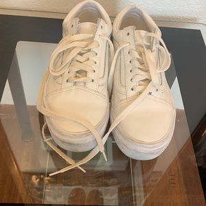 White platform vans leather